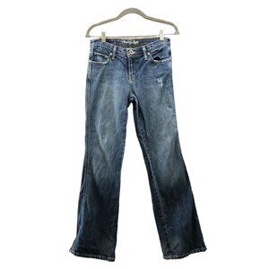VTG American Eagle Favorite Flare Jeans Womens Size 2 Blue Mid Rise Distressed